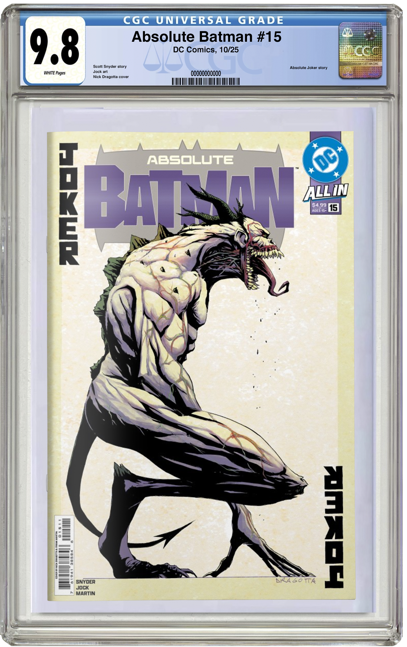 PREORDER: CGC 9.8 Absolute Batman #15 cover A (Nick Dragotta)