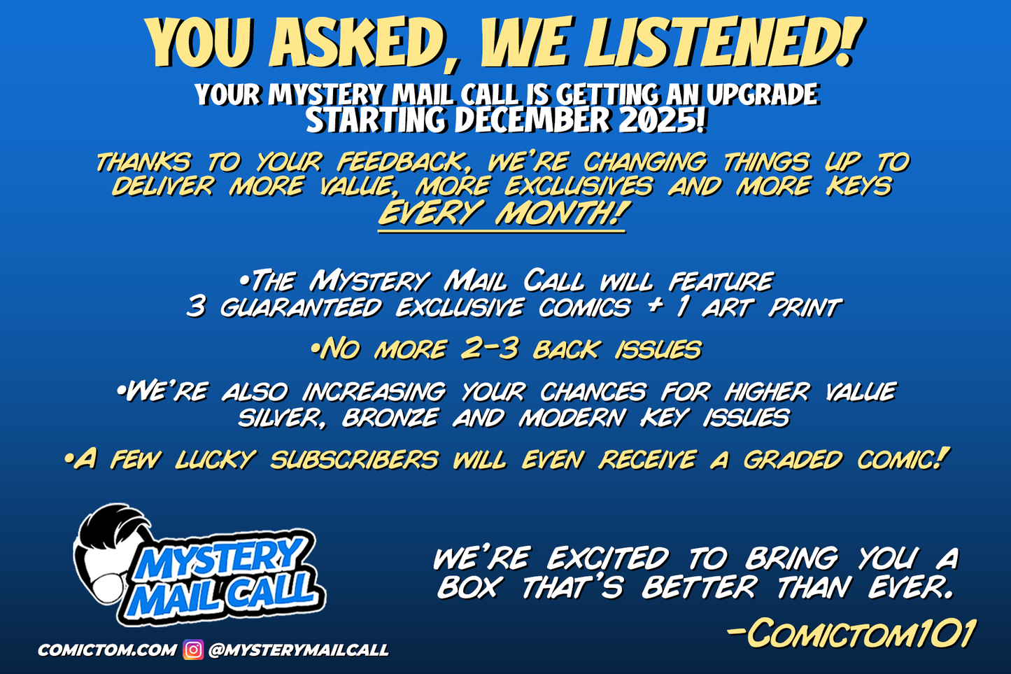 Current Mystery Mail Call - Worldwide Shipping Now Available!