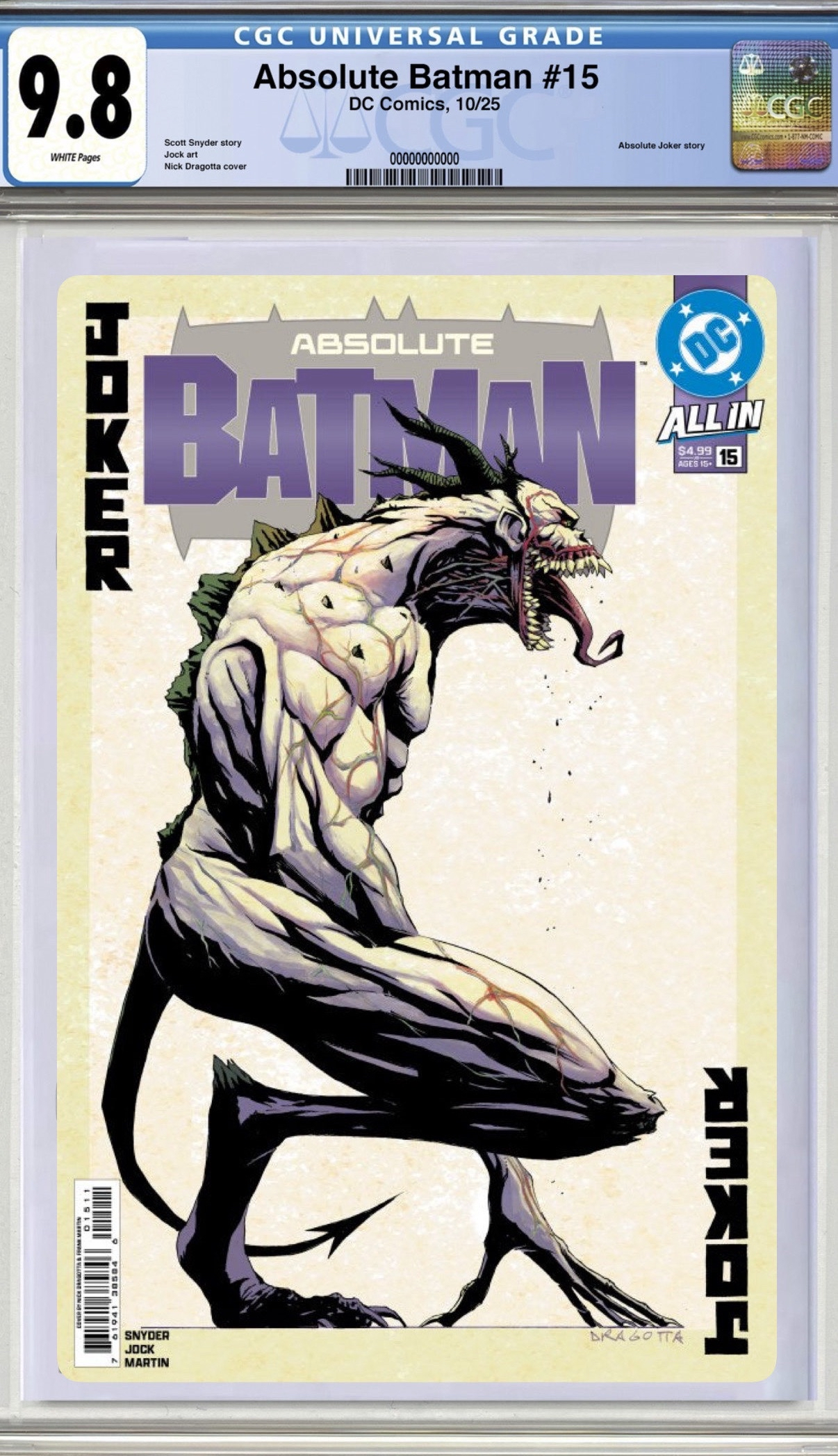 PREORDER: CGC 9.8 Absolute Batman #15 cover A (Nick Dragotta)