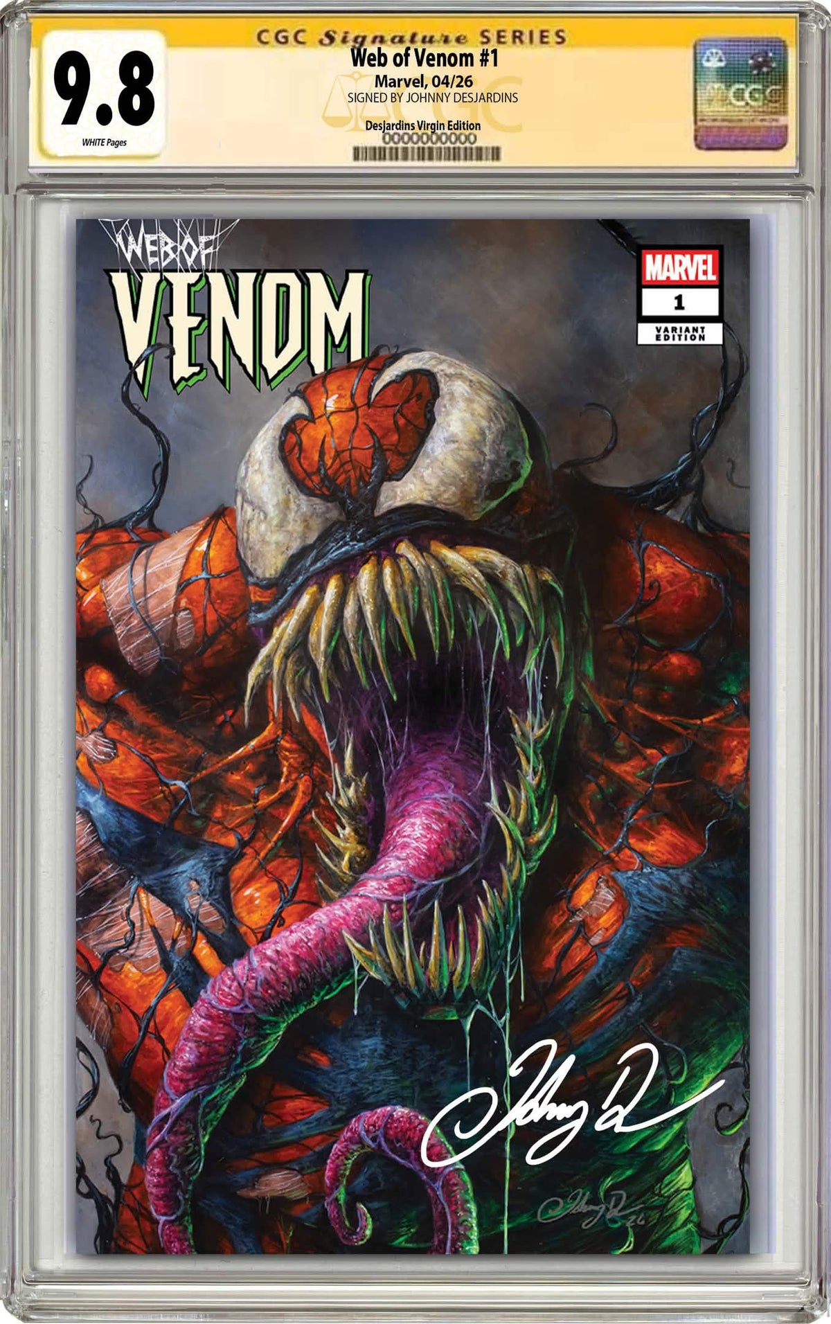 CGC 9.8 Web of Venom #1 Johnny Desjardins SIGNED Exclusive Trade Dress Variant
