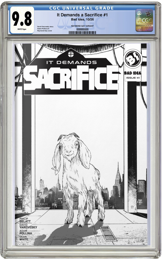 PREORDER: CGC 9.8 It Demands Sacrifice #1 Absolute Batman Homage B&W Virgin Raymond Gay NYCC EXCLUSIVE VARIANT